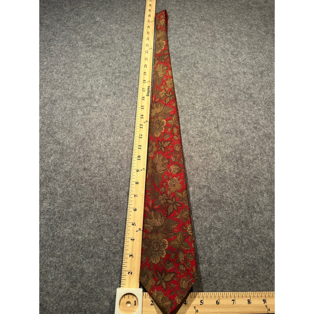 Gieves & Hawkes Savile Row London Mens Red Gold Floral Brocade Silk Necktie